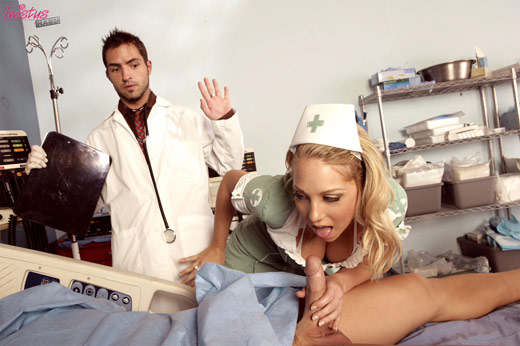 Sexy blonde nurse Shawna Lenee fucks a patient and his doctor